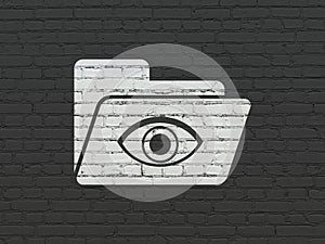 Business concept: Folder With Eye on wall background