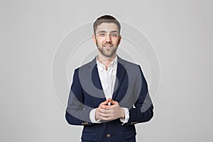 Business Concept - Portrait Handsome Business man holding hands with confident face. White Background.