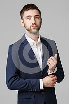 Business Concept - Portrait Handsome Business man prepare working suit with confident face. White Background.