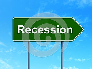 Business concept: Recession on road sign background