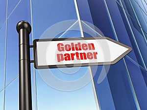 Business concept: sign Golden Partner on Building background