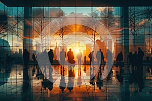 Business concept with silhouettes of people against a city background