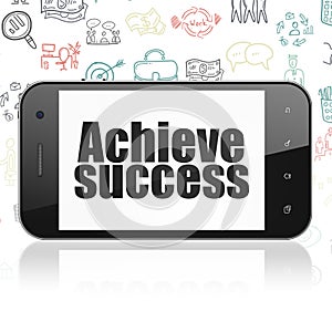 Business concept: Smartphone with Achieve Success on display