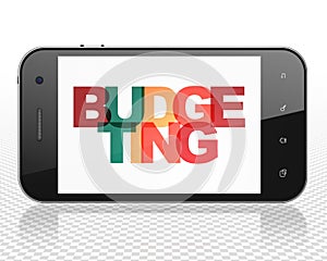 Business concept: Smartphone with Budgeting on display