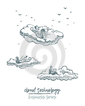 Business concept social media cloud vector sketch