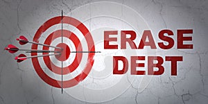 Business concept: target and Erase Debt on wall background