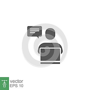 Business concept Team assistant glyph icon. Man with computer and speech bubbles