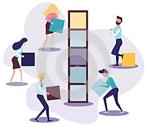Business concept.Team metaphor. people connecting puzzle elements. collect part of whole. Vector illustration flat design style