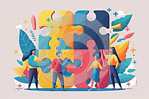 Business concept. Team metaphor. people connecting puzzle elements. Vector illustration flat design style.
