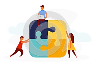 Business concept. Team metaphor. people connecting puzzle elements. Vector illustration flat design style. Symbol of