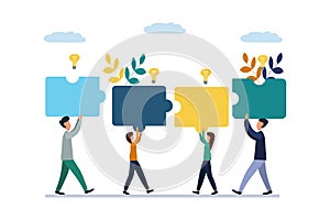 Business concept. Team metaphor. people connecting puzzle elements. Vector illustration flat design style. Symbol of