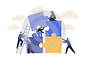 Business concept. Team metaphor. people connecting puzzle elements. Vector illustration flat design style. Symbol of