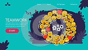 Business concept. Team metaphor. people connecting puzzle elements. Vector illustration flat design style. Symbol of