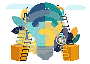 Business concept Team metaphor. People connecting puzzle elements. Vector illustration flat design style. Symbol of teamwork,