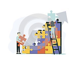 Business concept. Team metaphor. people connecting puzzle elements. Vector illustration flat design style. Symbol of teamwork,