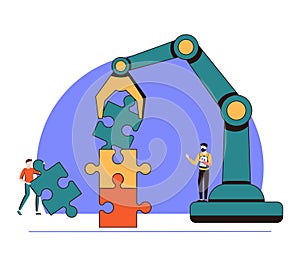 Business concept. Team metaphor. people connecting puzzle elements. Vector illustration flat design style. Symbol of teamwork,