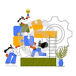 Business concept. Team metaphor. people connecting puzzle elements. Vector illustration flat design style. Symbol of teamwork,