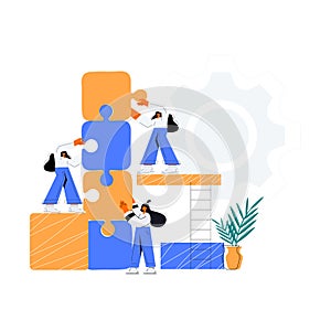 Business concept. Team metaphor. people connecting puzzle elements. Vector illustration flat design style. Symbol of teamwork,