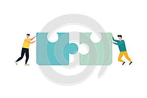 Business concept. Team metaphor. people connecting puzzle elements. Vector illustration flat design style. Symbol of teamwork,