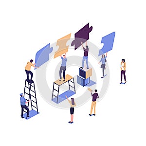 Business concept. Team metaphor. people connecting puzzle elements. Vector illustration flat design style. Symbol of teamwork,