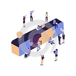 Business concept. Team metaphor. people connecting puzzle elements. Vector illustration flat design style. Symbol of teamwork,