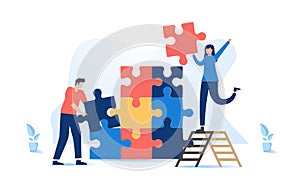 Business concept. Team metaphor. people connecting puzzle elements. Vector illustration flat design style. Teamwork