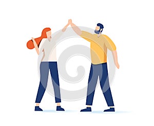 Business concept. Team metaphor. People giving high five. Vector illustration flat design style. Symbol of teamwork
