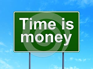 Business concept: Time is Money on road sign background