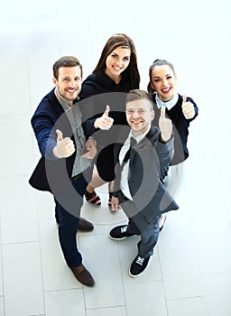 Business concept - Top view of successful young business people