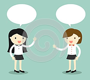 Business concept, two business women talking. Vector illustration.