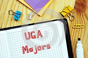 Business concept about UGA Majors with inscription on the sheet