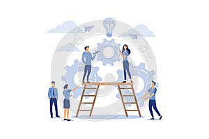 Business concept vector illustration, little people are launching a mechanism to achieve ideas,