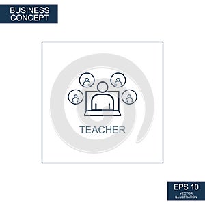 Business concept, web icon from thin lines. Teacher - Vector