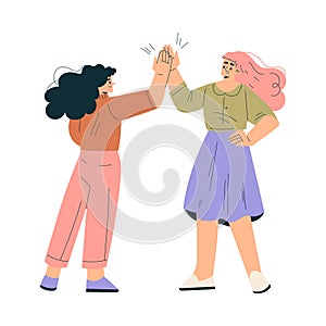 Business Concept with Woman Character Give High Five Gesture Vector Illustration