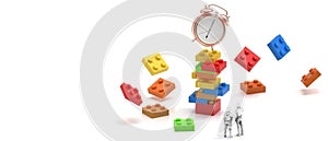 Business concepts and Clock Creative idea. Spending time on business development with different achievements concept - Brick block