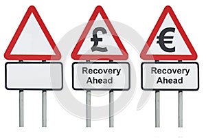 Business concepts roadsign, recovery ahead