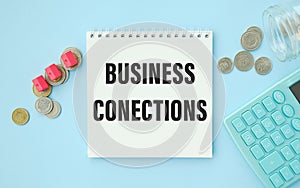 Conections text on card, concept for social media use or sharing