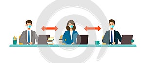 .Business conference concept. Vector illustration of business people have a social distancing