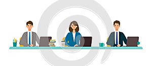 Business conference concept. Vector illustration of business people smiling