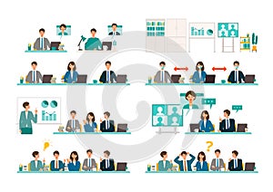 Business conference concept. Vector illustration of people having a meeting. Concept for conference, boardroom