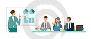 Business conference concept. Vector illustration of people having a presentation. Concept for conference, boardroom
