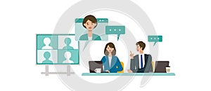 Business conference concept. Vector illustration of people having a teleconference. Concept for conference, boardroom