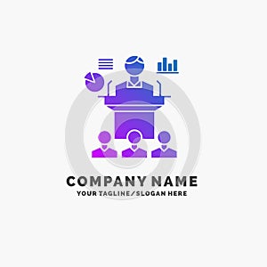 Business, conference, convention, presentation, seminar Purple Business Logo Template. Place for Tagline