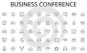 Business conference line icons collection. Knowledgeable, Skilled, Experienced, Proficient, Capable, Competent, Talented photo