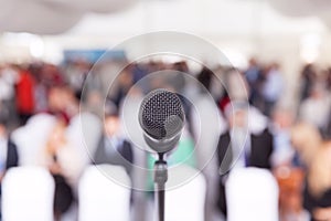 Business conference. Microphone. Corporate presentation.