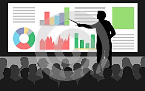 Business conference, presentation charts.