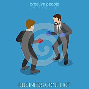 Business conflict businessmen boxing flat isometric vector 3d