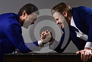 Business conflict concept. Businessmen fighting for leadership.