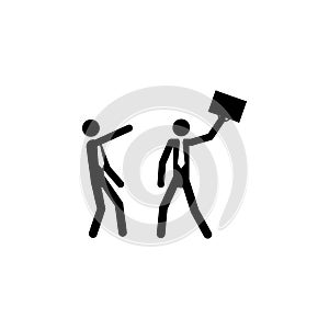 Business conflict concept. Two businessmen fighting icon on white background