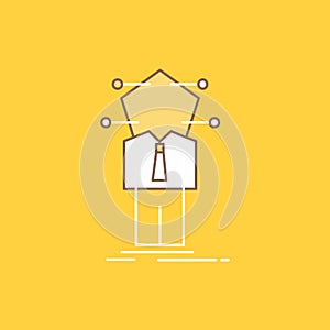 Business, connection, human, network, solution Flat Line Filled Icon. Beautiful Logo button over yellow background for UI and UX,